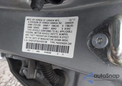 2018 Honda Civic Lx z USA, uszkodzony, nr VIN 2HGFC2F50JH503168